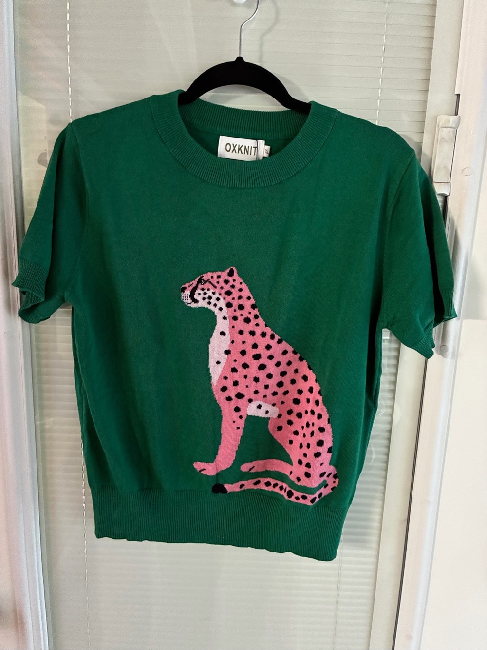 OXKNIT Green Short-Sleeve Tee with Pink Cheetah Motif